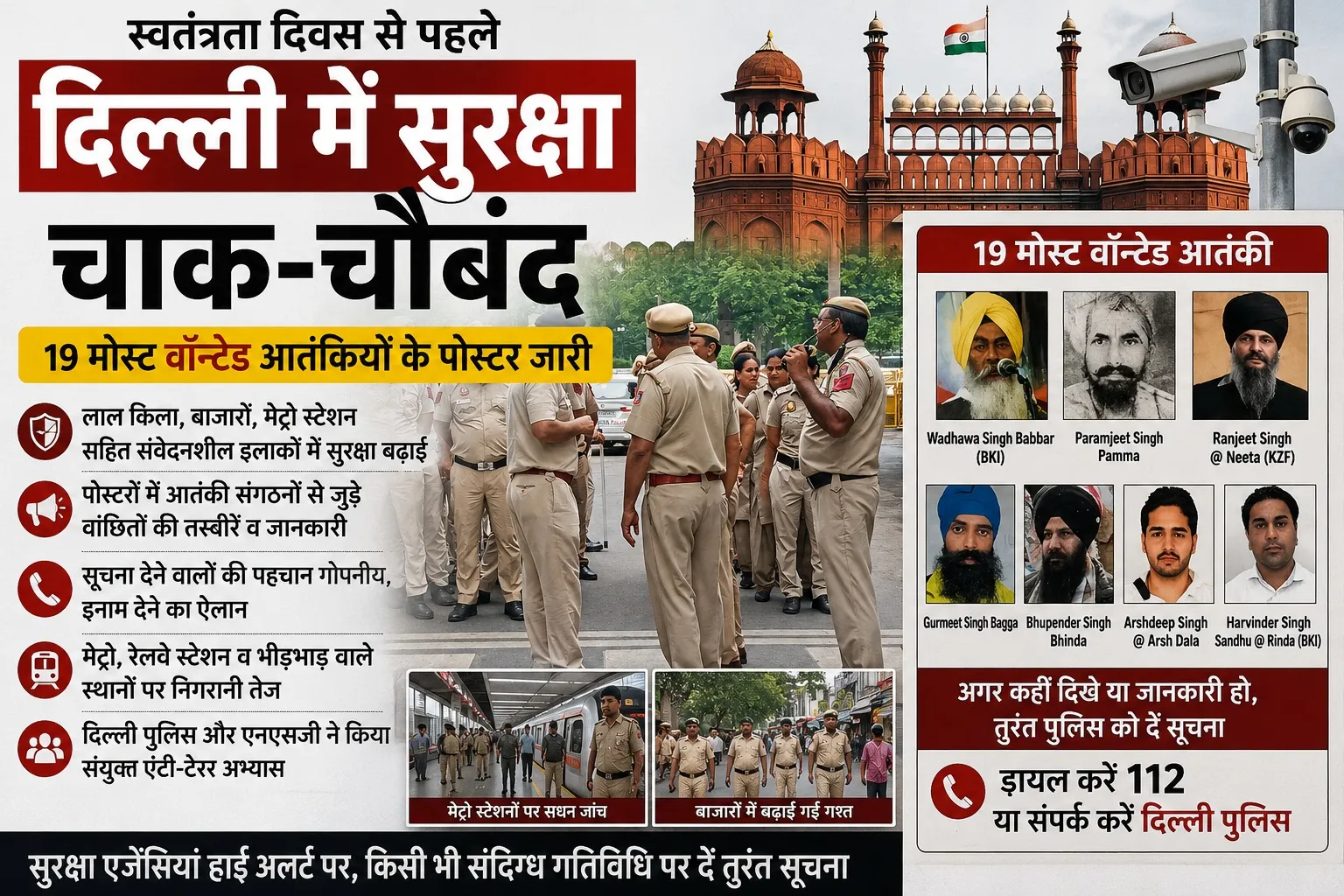 स्वतंत्रता दिवस से पहले दिल्ली में सुरक्षा चाक-चौबंद, 19 मोस्ट वॉन्टेड आतंकियों के पोस्टर जारी