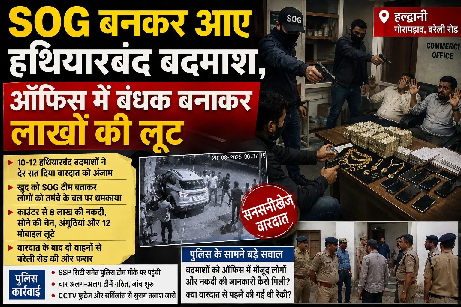 SOG बनकर आए हथियारबंद बदमाश, ऑफिस में बंधक बनाकर लाखों की लूट