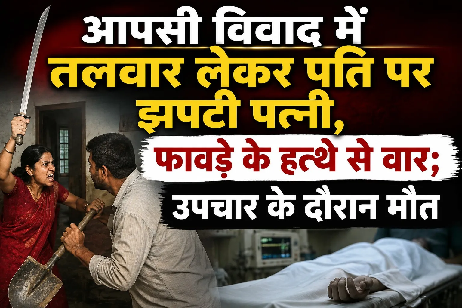 आपसी विवाद में तलवार लेकर पति पर झपटी पत्नी, फावड़े के हत्थे से वार; उपचार के दौरान मौत