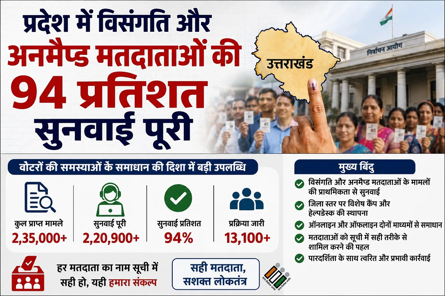 प्रदेश में विसंगति और अनमैप्ड मतदाताओं की 94 प्रतिशत सुनवाई पूरी