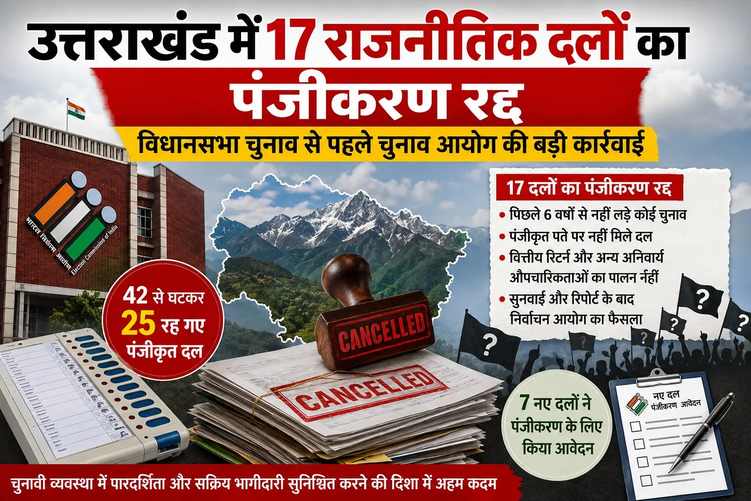 उत्तराखंड में 17 राजनीतिक दलों का पंजीकरण रद्द, विधानसभा चुनाव से पहले चुनाव आयोग की बड़ी कार्रवाई