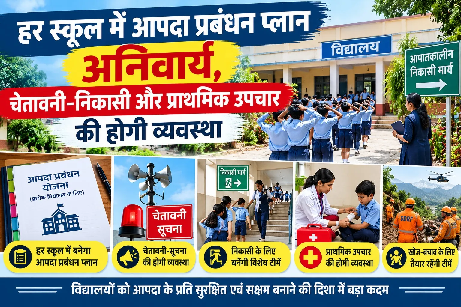 हर स्कूल में आपदा प्रबंधन प्लान अनिवार्य, चेतावनी-निकासी और प्राथमिक उपचार की होगी व्यवस्था
