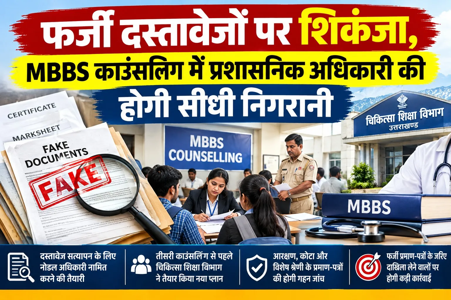 फर्जी दस्तावेजों पर शिकंजा, MBBS काउंसलिंग में प्रशासनिक अधिकारी की होगी सीधी निगरानी