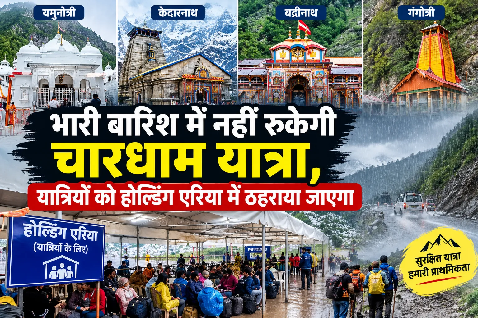 भारी बारिश के बीच चारधाम यात्रा स्थगित नहीं, यात्रियों को होल्डिंग एरिया में रोका जाएगा
