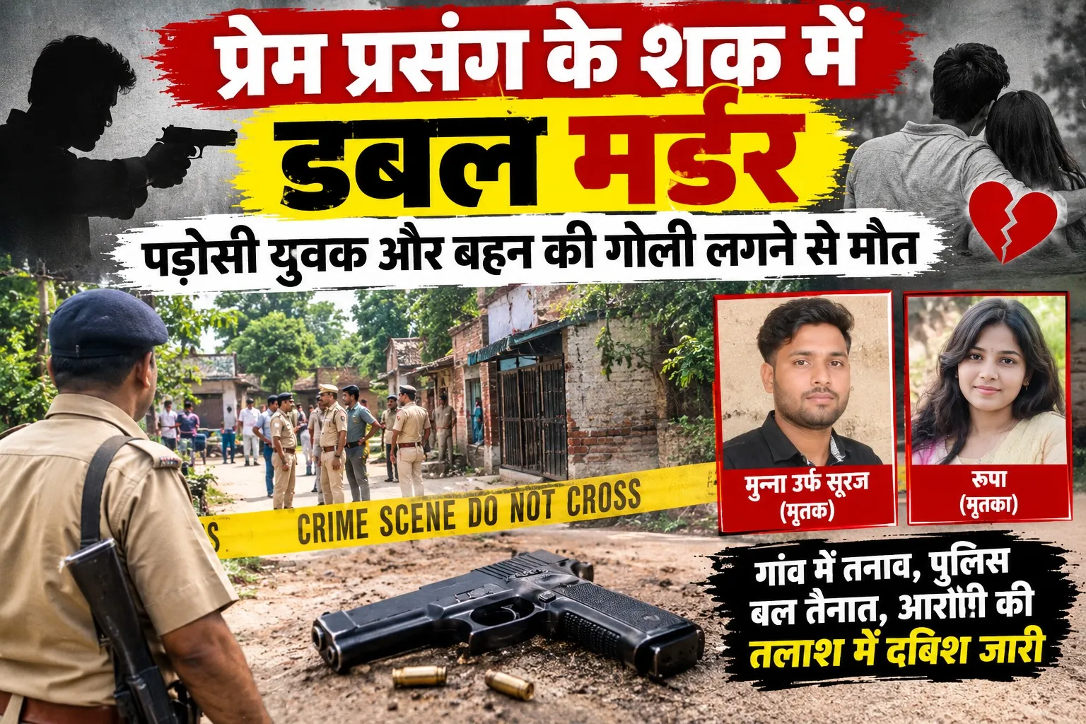 प्रेम प्रसंग के शक में डबल मर्डर, पड़ोसी युवक और बहन की गोली लगने से मौत