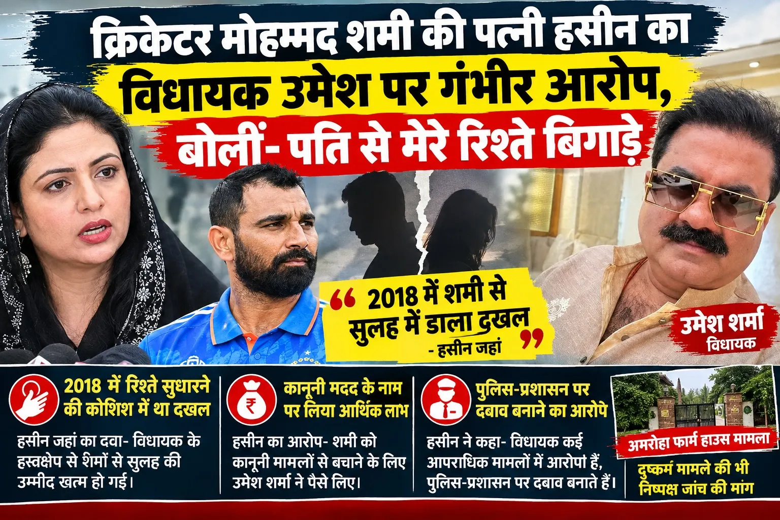 क्रिकेटर मोहम्मद शमी की पत्नी हसीन का विधायक उमेश पर गंभीर आरोप, बोलीं- पति से मेरे रिश्ते बिगाड़े