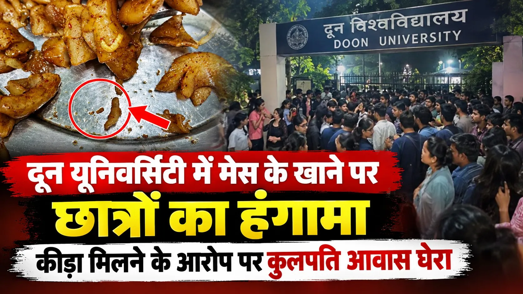 दून यूनिवर्सिटी में मेस के खाने पर छात्रों का हंगामा, कीड़ा मिलने के आरोप पर कुलपति आवास घेरा