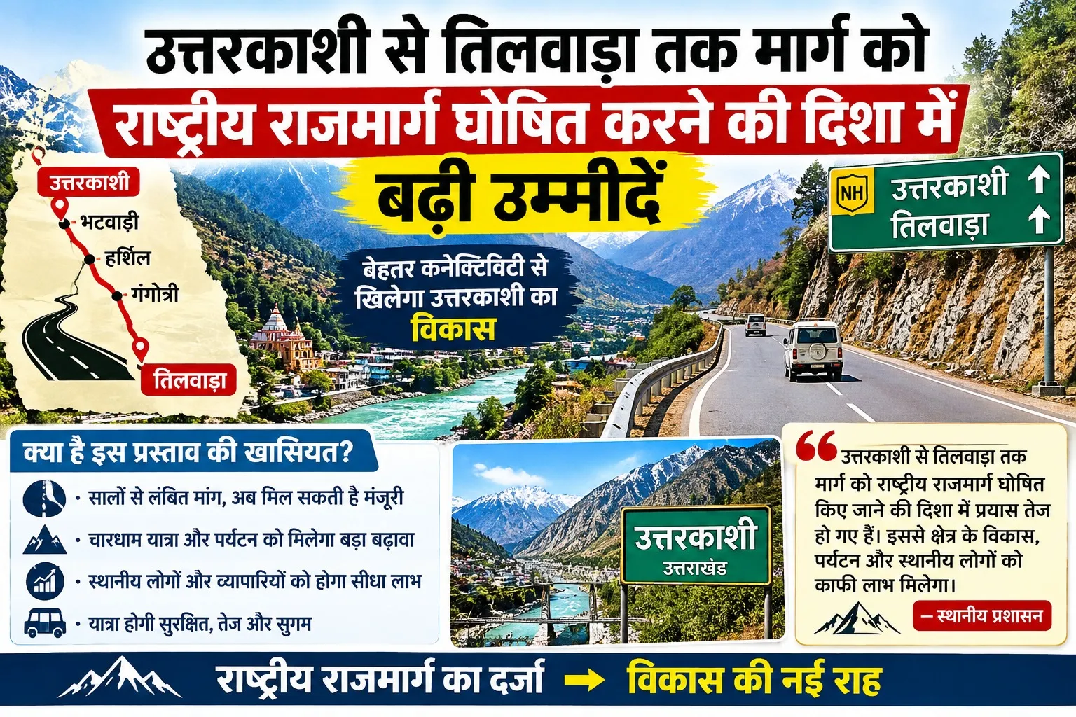 उत्तरकाशी से तिलवाड़ा तक मार्ग को राष्ट्रीय राजमार्ग घोषित करने की दिशा में बढ़ी उम्मीदें