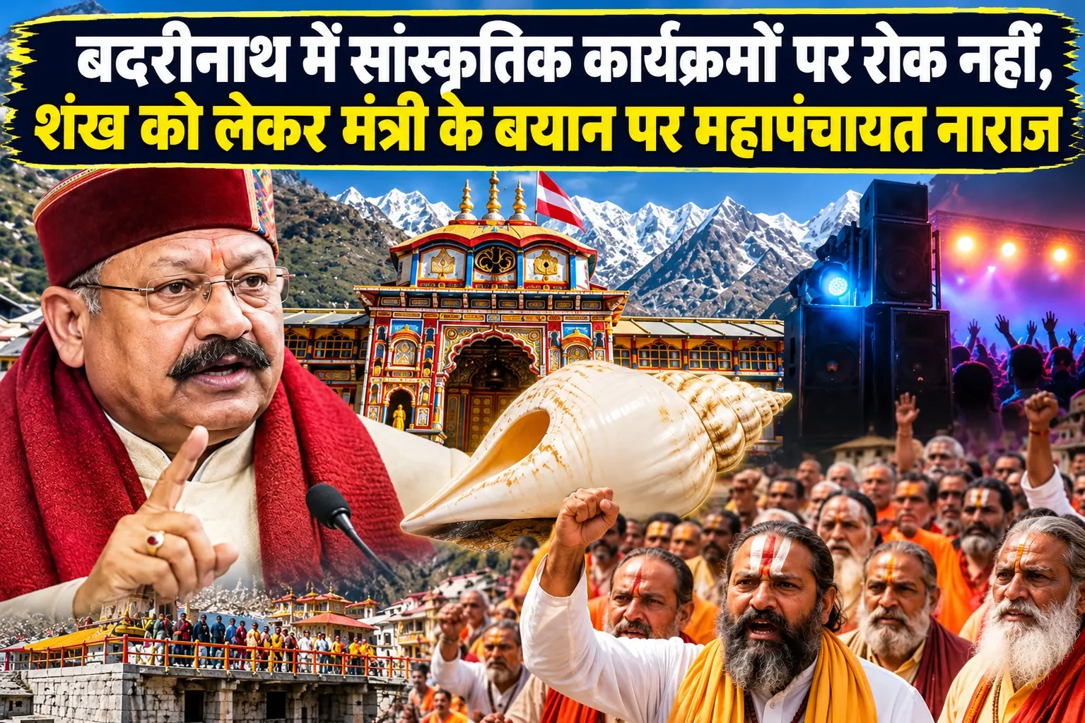 बदरीनाथ में सांस्कृतिक कार्यक्रमों पर रोक नहीं, शंख को लेकर मंत्री के बयान पर महापंचायत नाराज