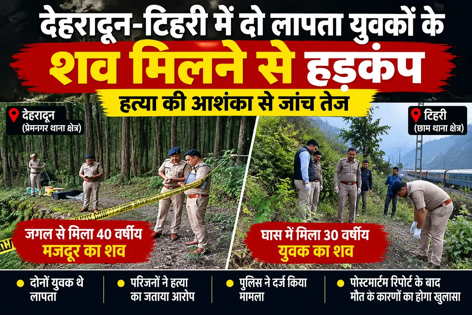 देहरादून-टिहरी में दो लापता युवकों के शव मिलने से हड़कंप, हत्या की आशंका से जांच तेज