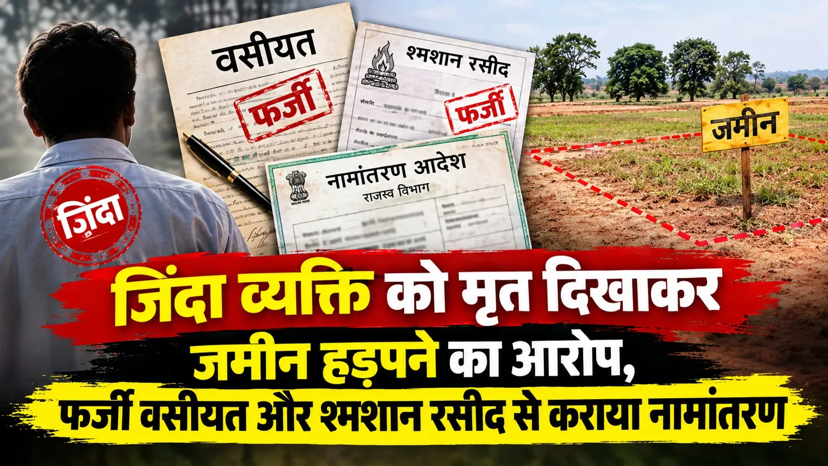 जिंदा व्यक्ति को मृत दिखाकर जमीन हड़पने का आरोप, फर्जी वसीयत और श्मशान रसीद से कराया नामांतरण