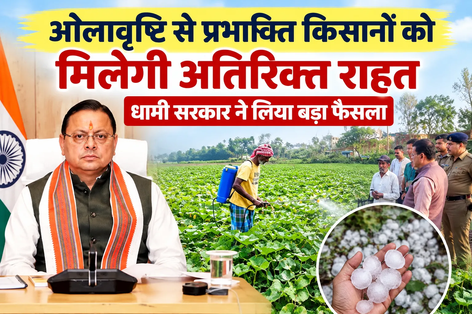 ओलावृष्टि से प्रभावित किसानों को मिलेगी अतिरिक्त राहत, धामी सरकार ने लिया बड़ा फैसला